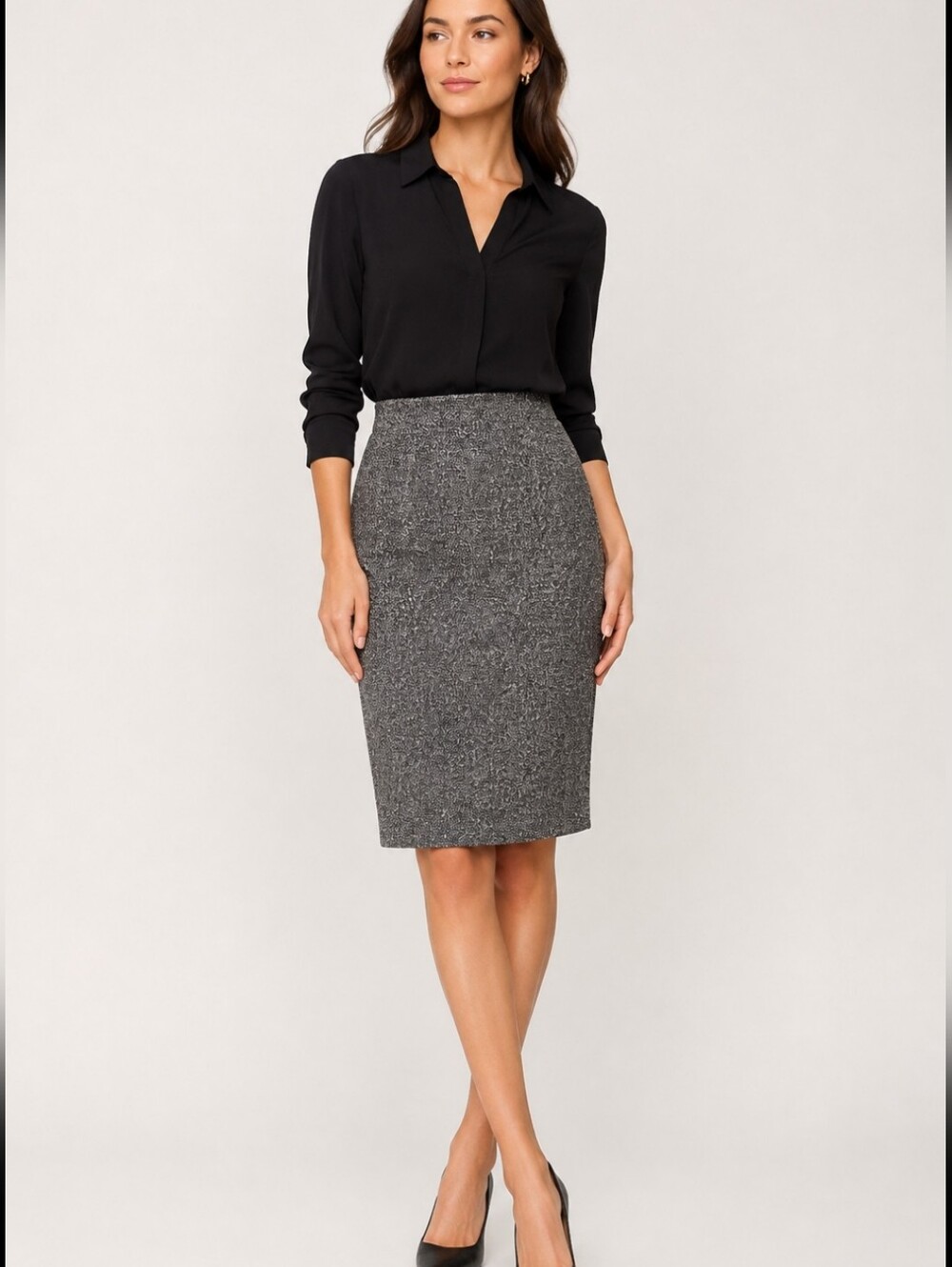Ann Taylor Wool Blend Tweed Skirt Size 6 Black White Fully Lined Pencil